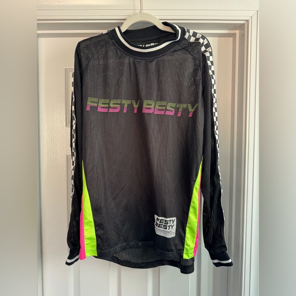 Festy Besty Women's Black and Neon Long Sleeve Top